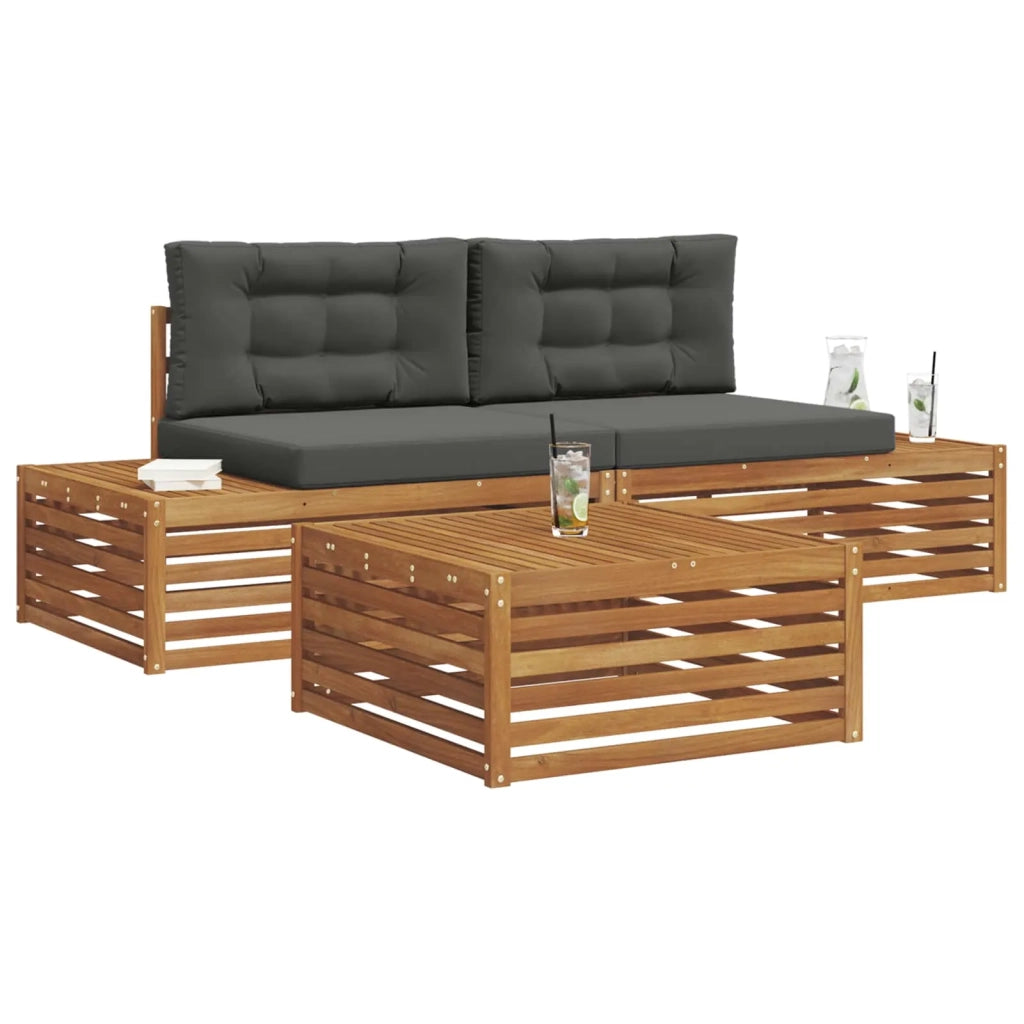 Set di divani da esterno-Sofa da giardino 3 Pezzo Naturale e Antracite