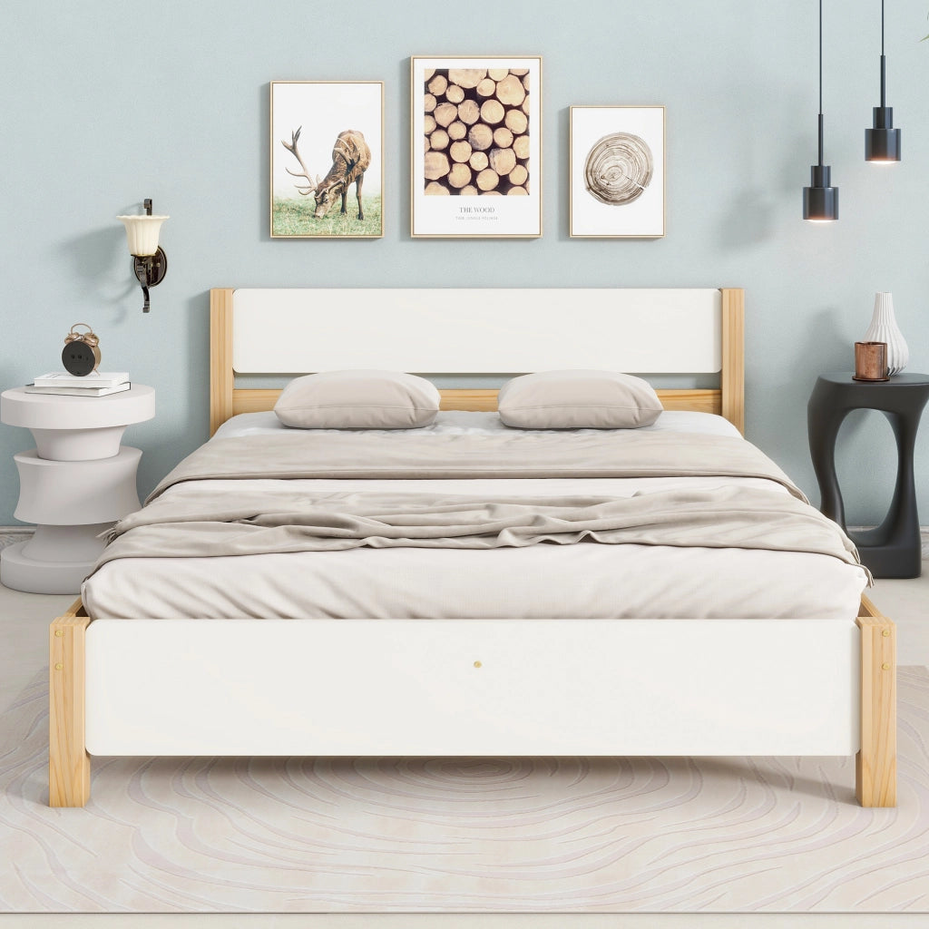 LETTO Matrimoniale 140x200 cm Bianco e Naturale in legno e MDF