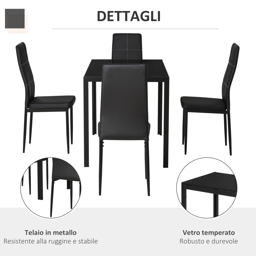 Set Tavolo e Sedie da Pranzo ¨C Minimal ¨C Nero, Legno, 90x200