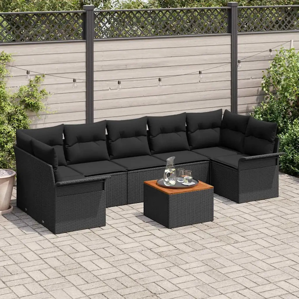 Set Divano da Giardino con archiviazione 8 pcs Nero polyrattan
