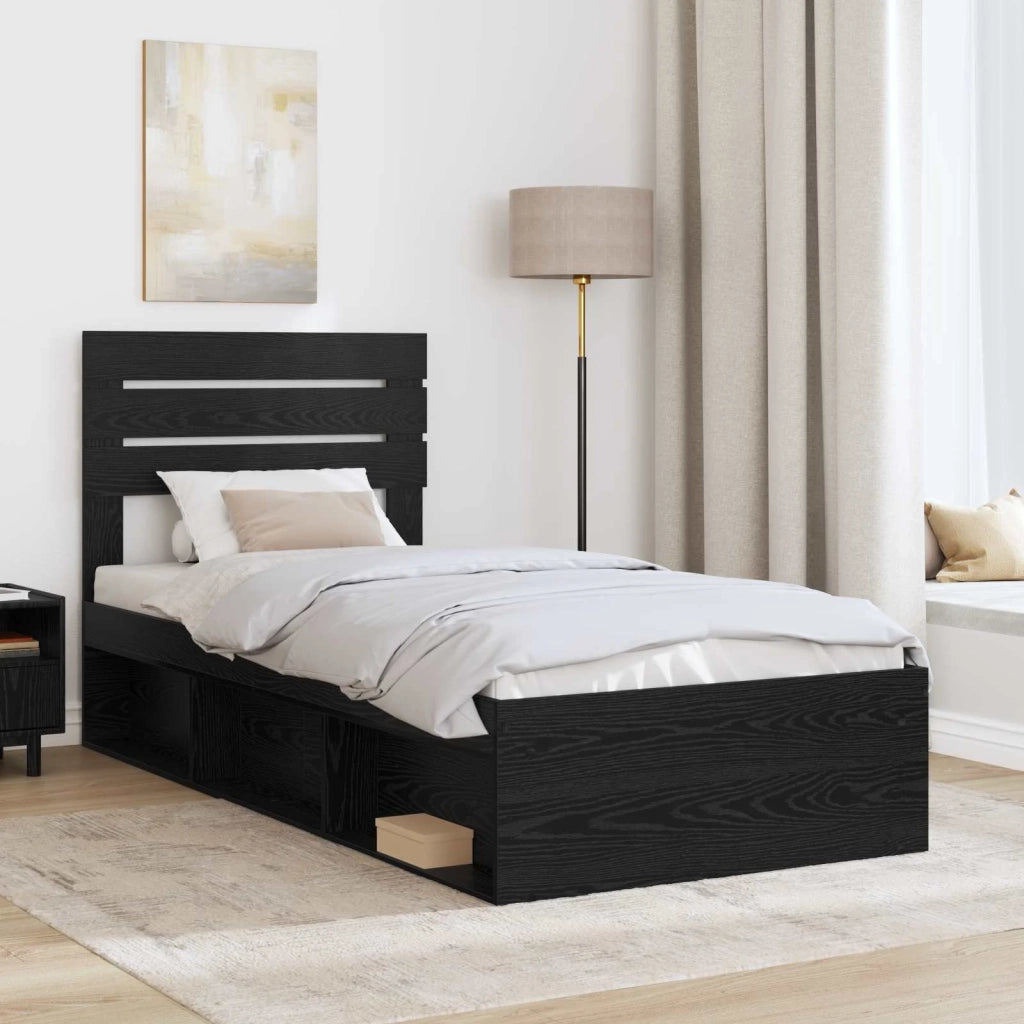 Letto singolo | Letto per adulti | Struttura del letto Nero 100 x 200 cm Pino massello