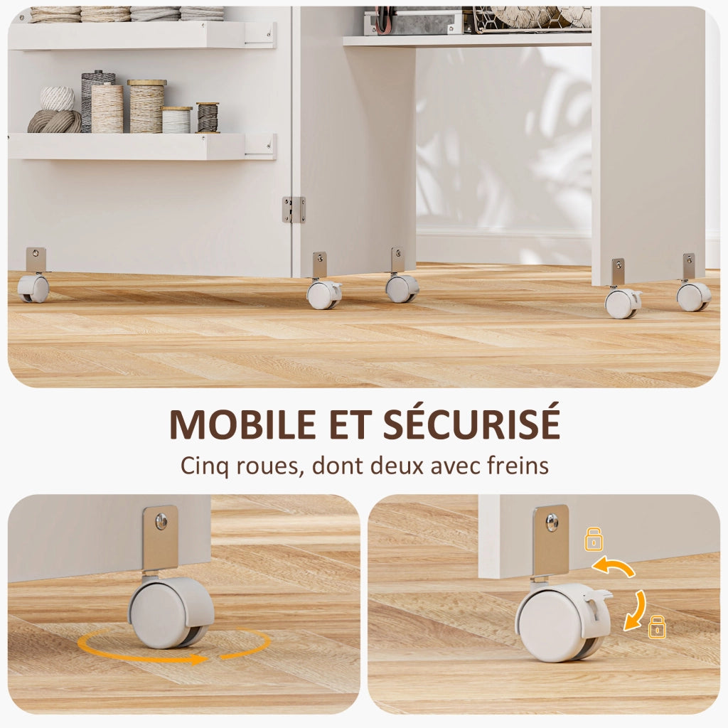 Tavolo da cucito pieghevole con ripiani e ruote ¨C Minimal ¨C bianco