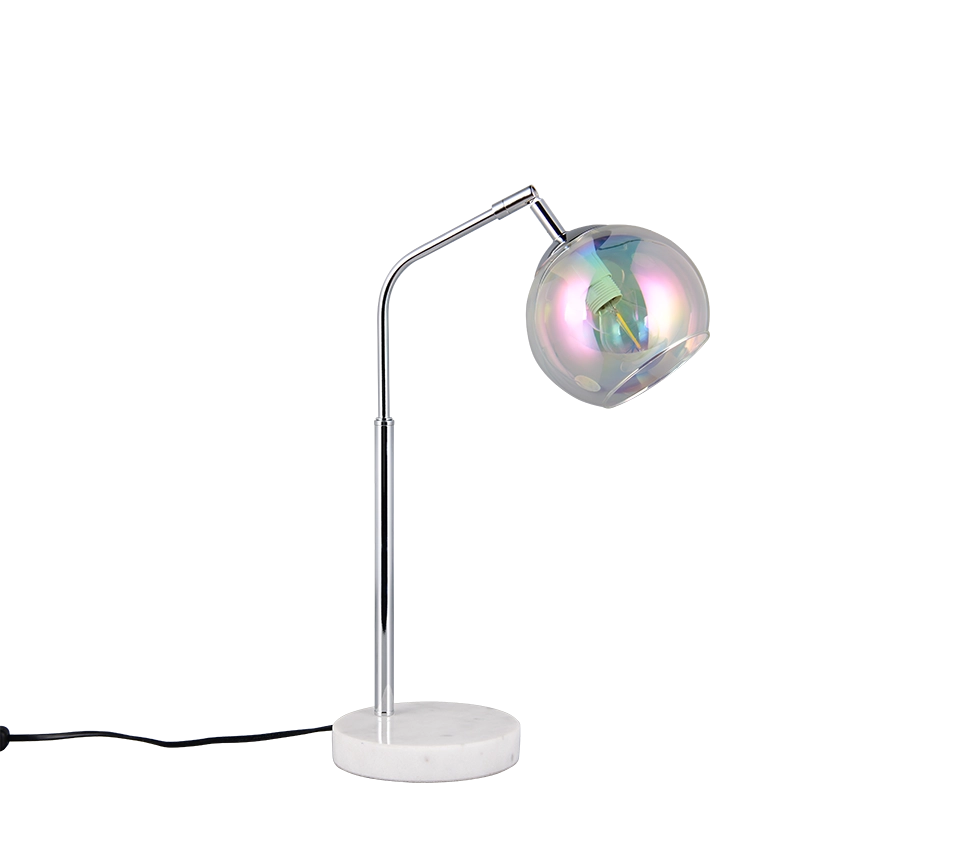 Lampada da tavolo, metallo e vetro, cromo, H 45 cm, Paxton