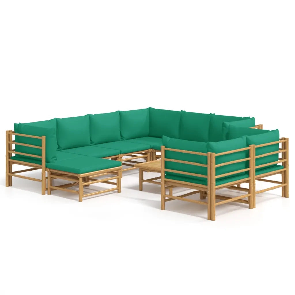 Set Salotto da Giardino 10pz con Cuscini Verdi Bambù 3155160