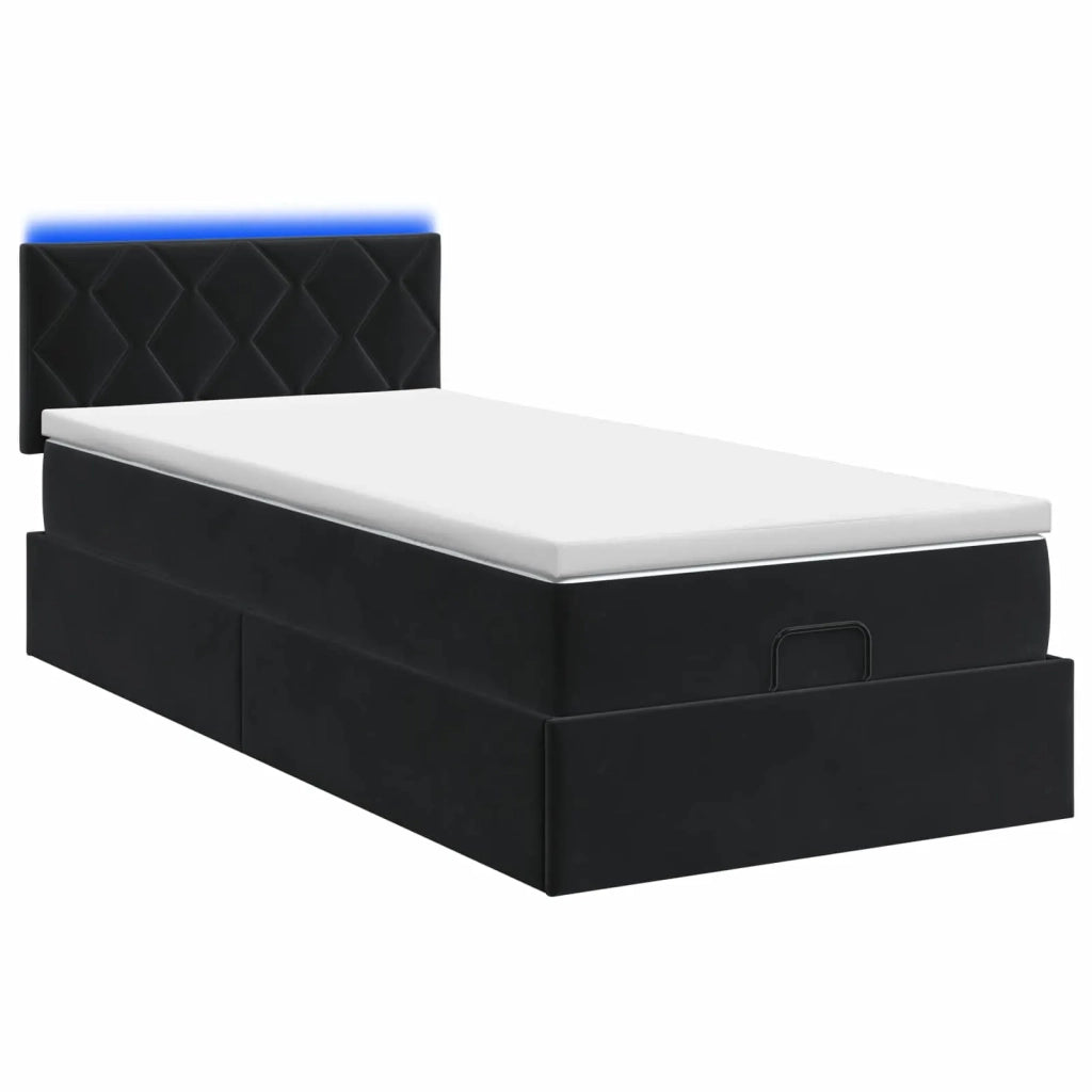Letto Ottomano con Materasso e LED Nero 90 x 190 cm Velluto 3457181
