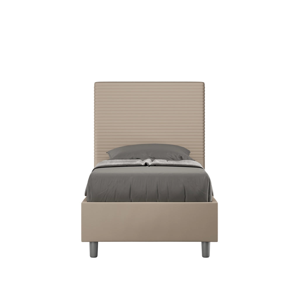 BS COM Letto singolo senza rete imbottito 90x190 similpelle tortora