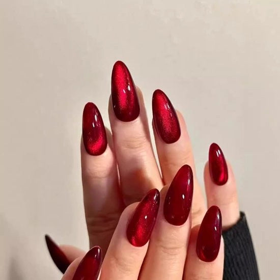 Nageli applicabili a pressione 30 pezzi - Rosso sangue - Ovale - Nageli in plastica - Manufatti a mano - Sostenibili con finitura lucida