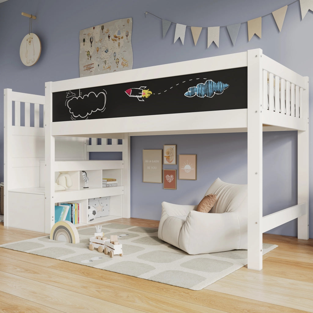 LETTO a soppalco 90x200 cm Bianco in legno massello e MDF