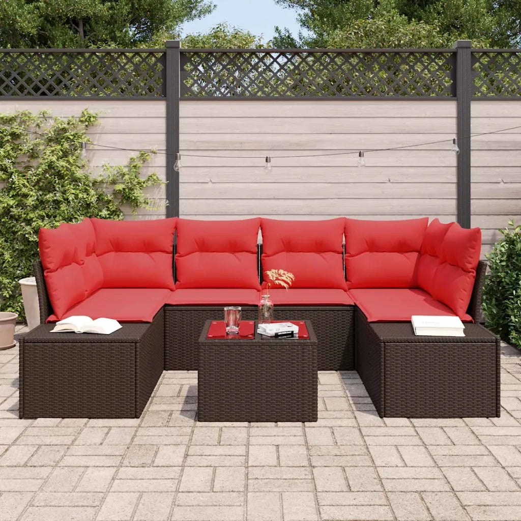 Set Divano da Giardino 8 pz Beige e Rosso polyrattan 3355633