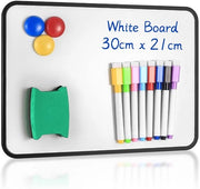 Tavolo bianco doppio 30 x 21 cm - Rimovibile in asciutto - Tavolo magnetico - Incluso 8 pennelli per lavagna - Con spazzola e magneti