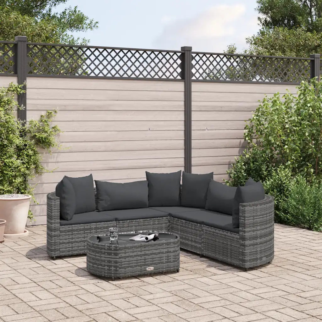 Set Divano da Giardino 6 pz con Cuscini Grigio in Polyrattan