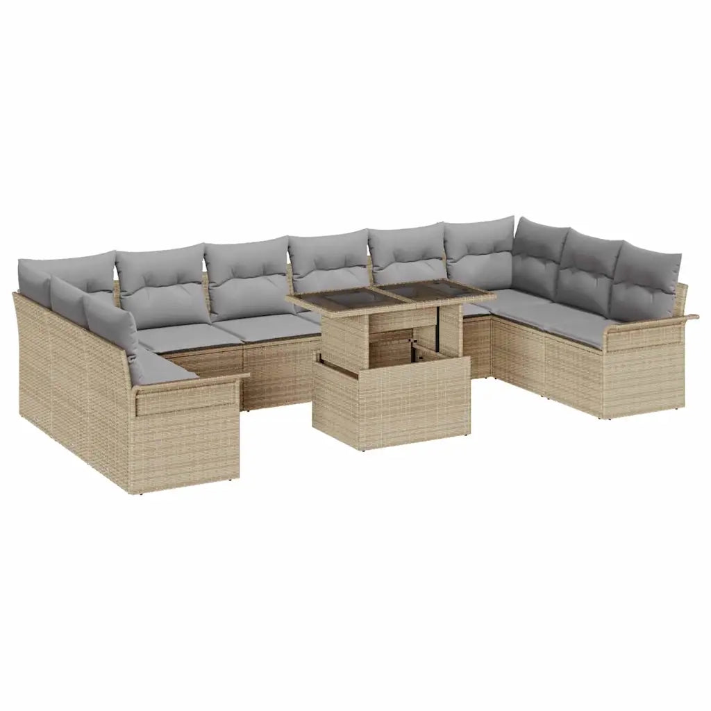 Set Divano da Giardino con cuscino 11 pcs Beige Poly Rattan