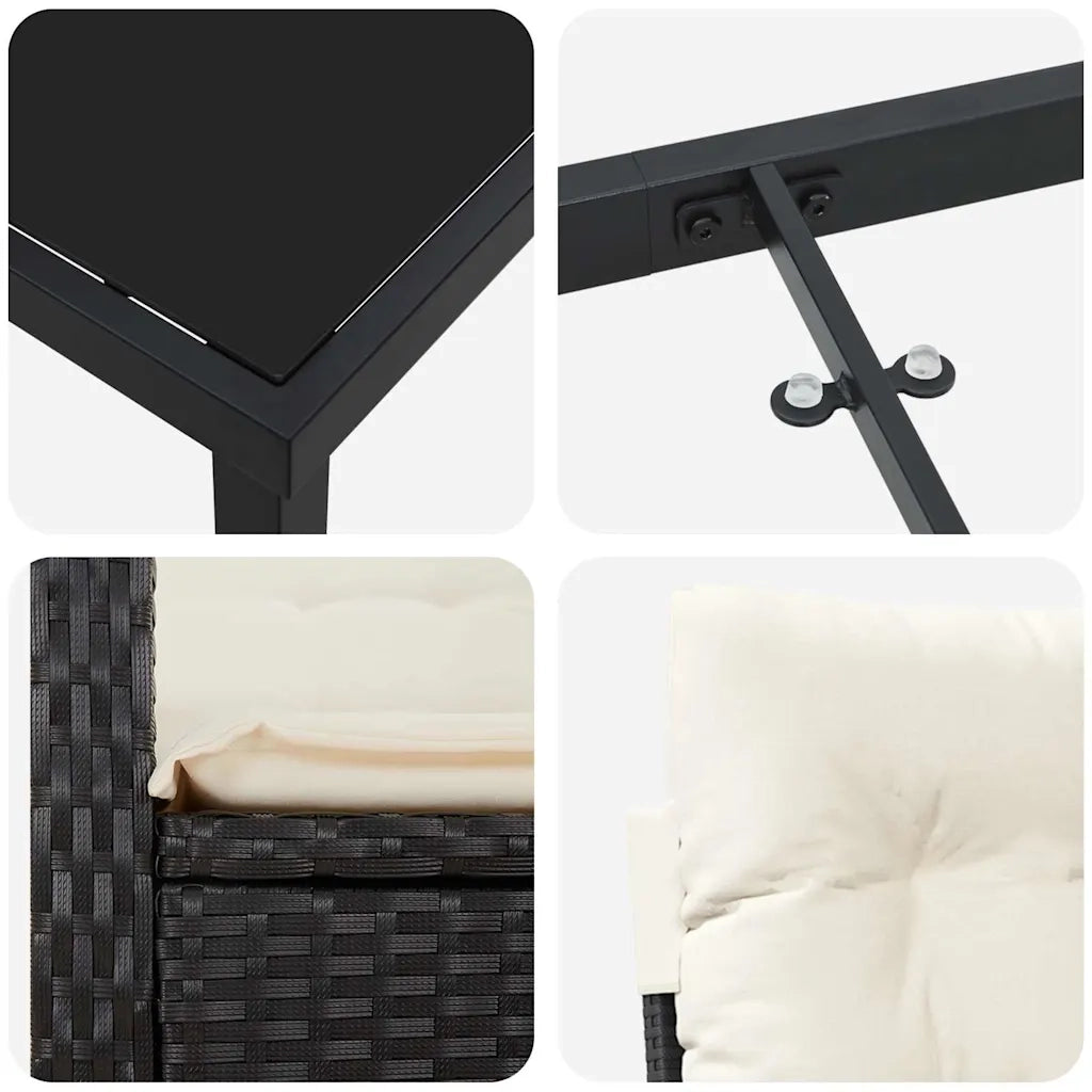 Set da Pranzo per Giardino con cuscino 9 pcs Nero polyrattan 3380371