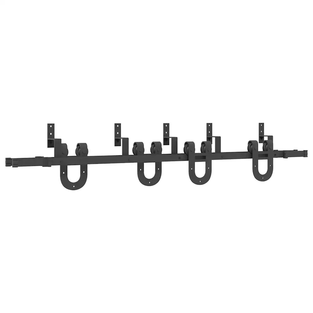 Kit di Binari per Porte Scorrevoli 200 cm Acciaio Nero