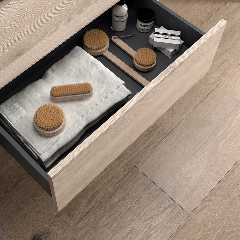 Mobile bagno sospeso 80 cm rovere bali con top per lavabo da appoggio Gaya
