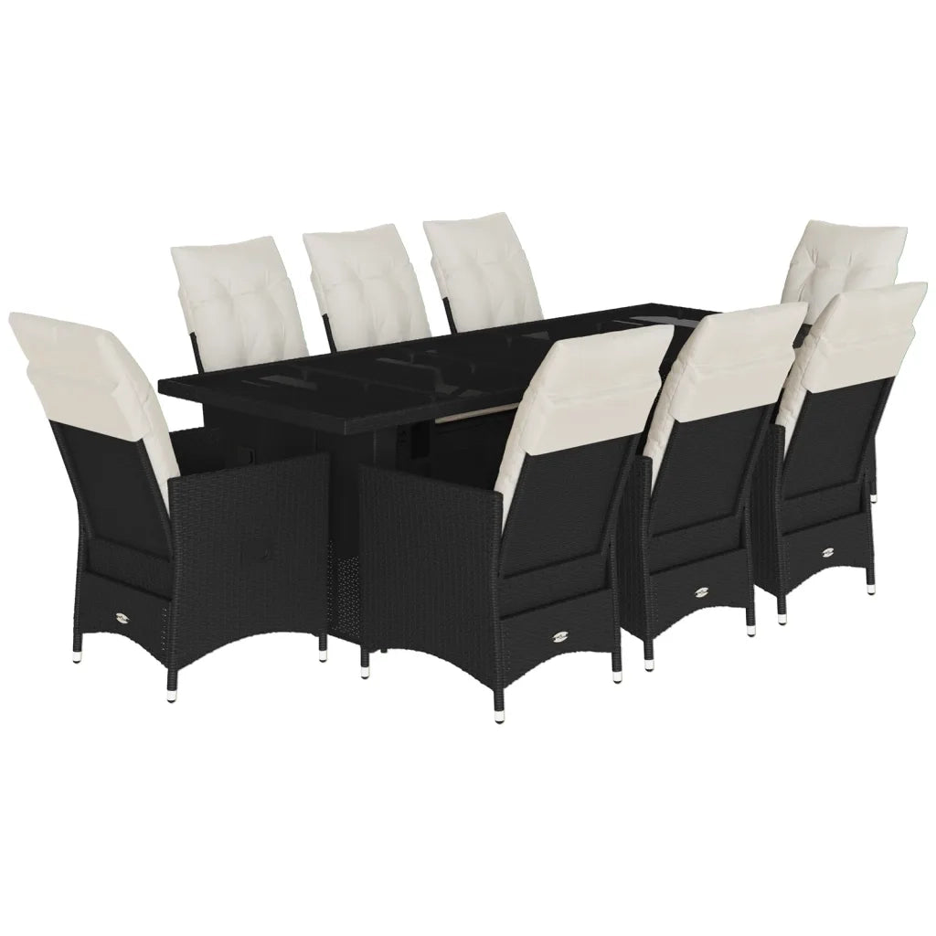 Set Bistrò da Giardino 9 pz con Cuscini in Polyrattan Nero 3277234