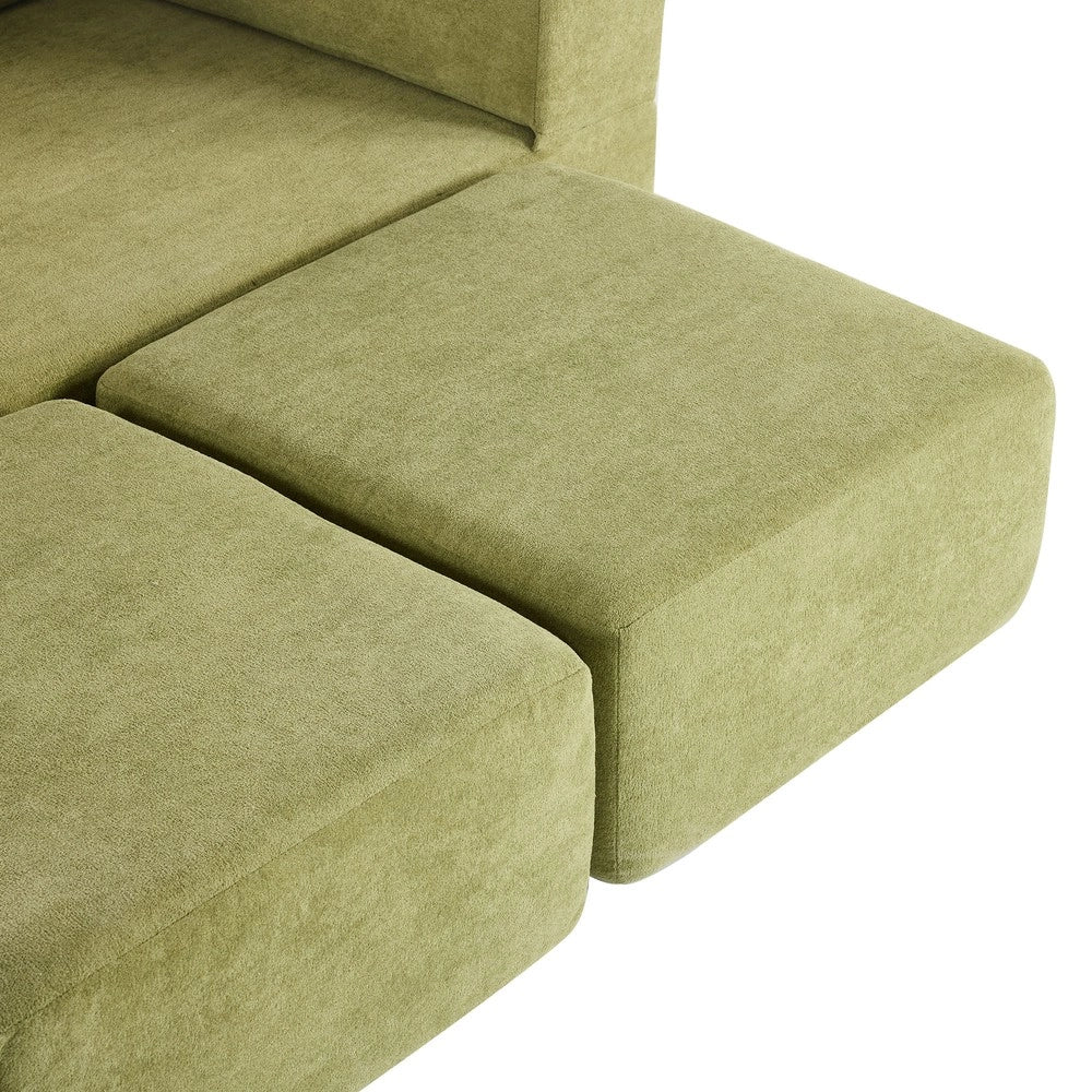 Divano Letto con Poggiapiedi Chenille ¨C Xylo ¨C Verde, Schiuma ad Alta Elasticit¨¤