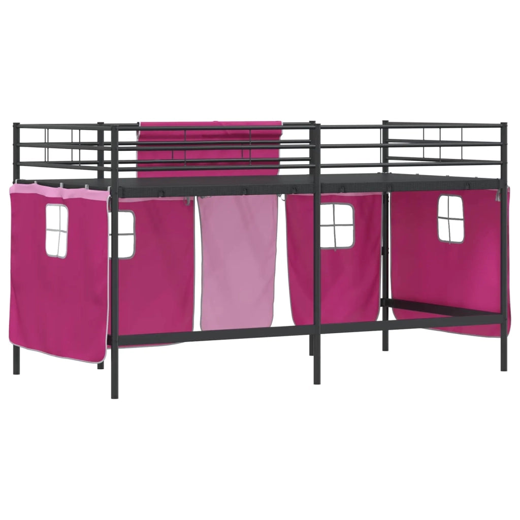 Struttura del Letto Loft per Bambini con Tendine-Giroletto per bambini Nero e rosa 329640
