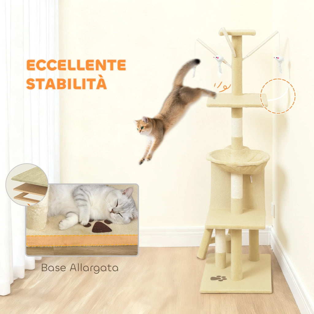 Torre per Gatti con Casetta e Piattaforme ¨C Xylo ¨C 60x35x134 cm Beige
