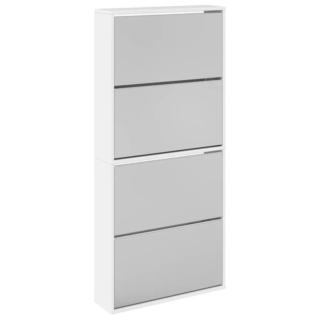 Scarpiera con Specchio a 4 Livelli-Mobile con specchio Bianco lucido 63x17x134 cm