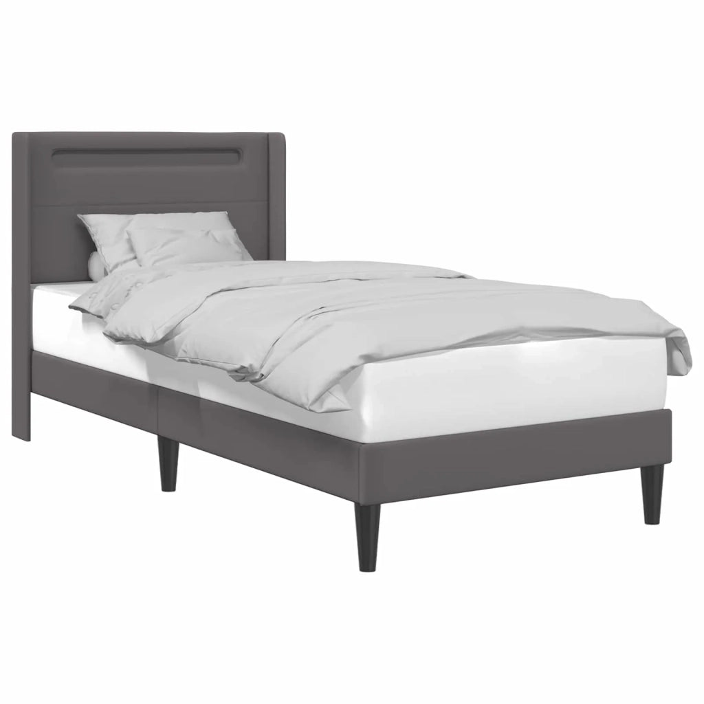 Letto singolo | Letto per adulti | Struttura del letto con testiera Grigio 90 x 200 cm Similpelle