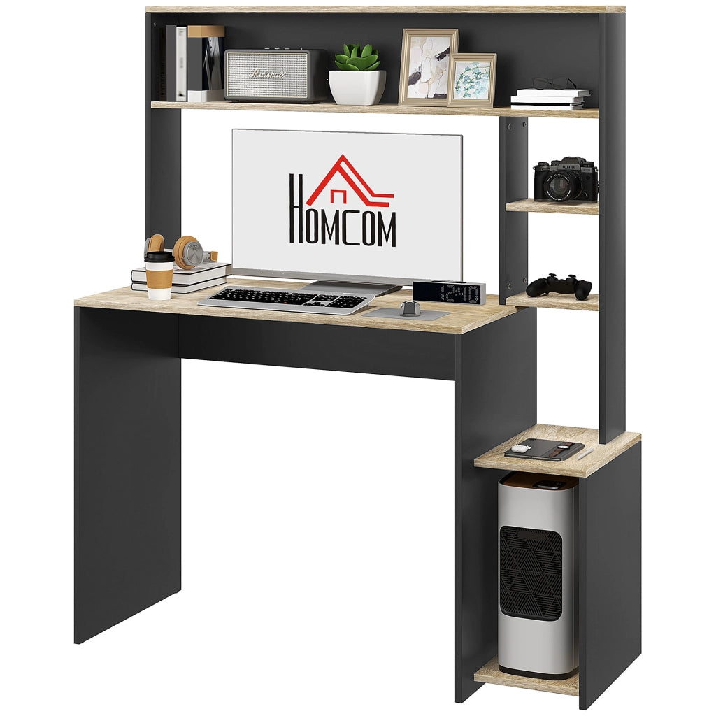 Scrivania con scaffali per computer ¨C Minimal ¨C Grigio e naturale 114x45x138 cm
