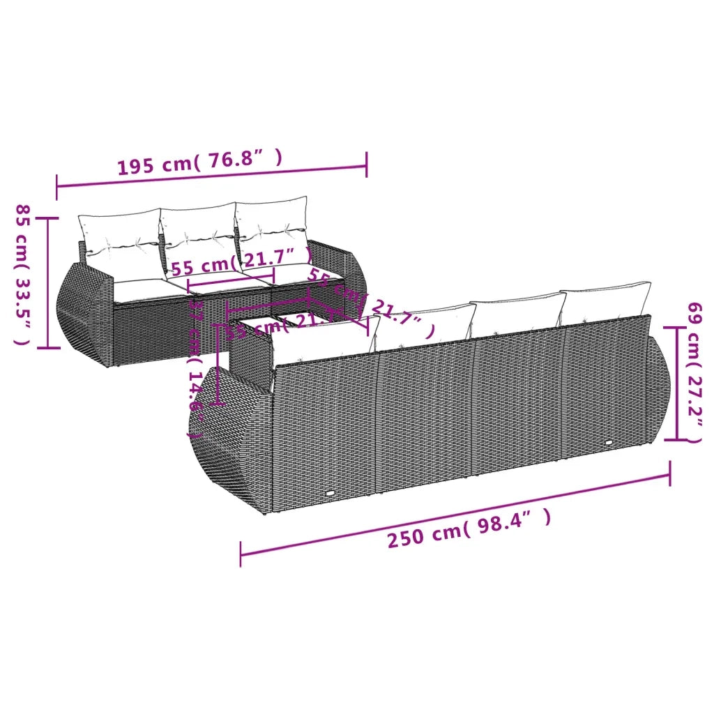 Set Divani da Giardino con Cuscini 8 pz Nero in Polyrattan 3221124