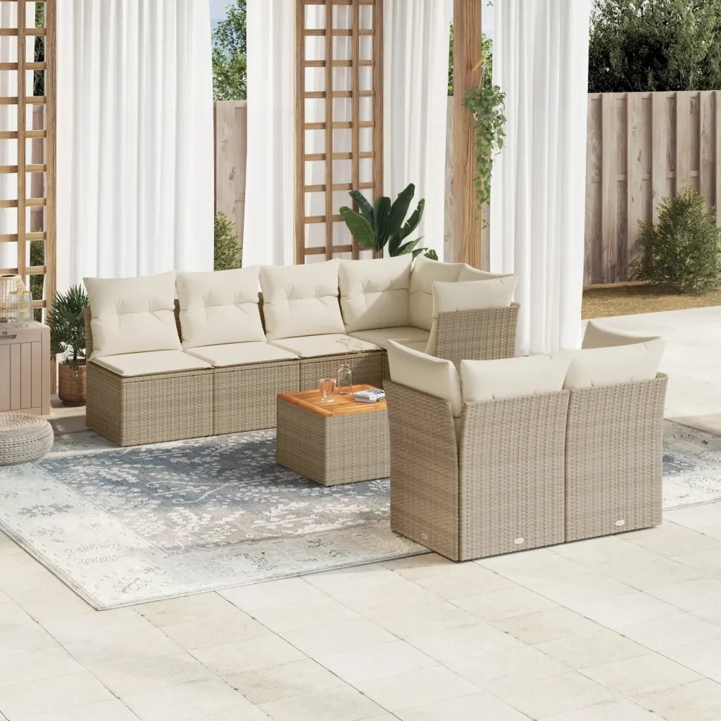 Set Divano da Giardino 8 pz con Cuscini Beige in Polyrattan