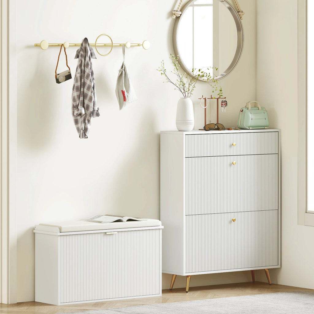 Panca con cassetto e appendiabiti ¨C Minimal ¨C 80x26x47,5 cm bianco