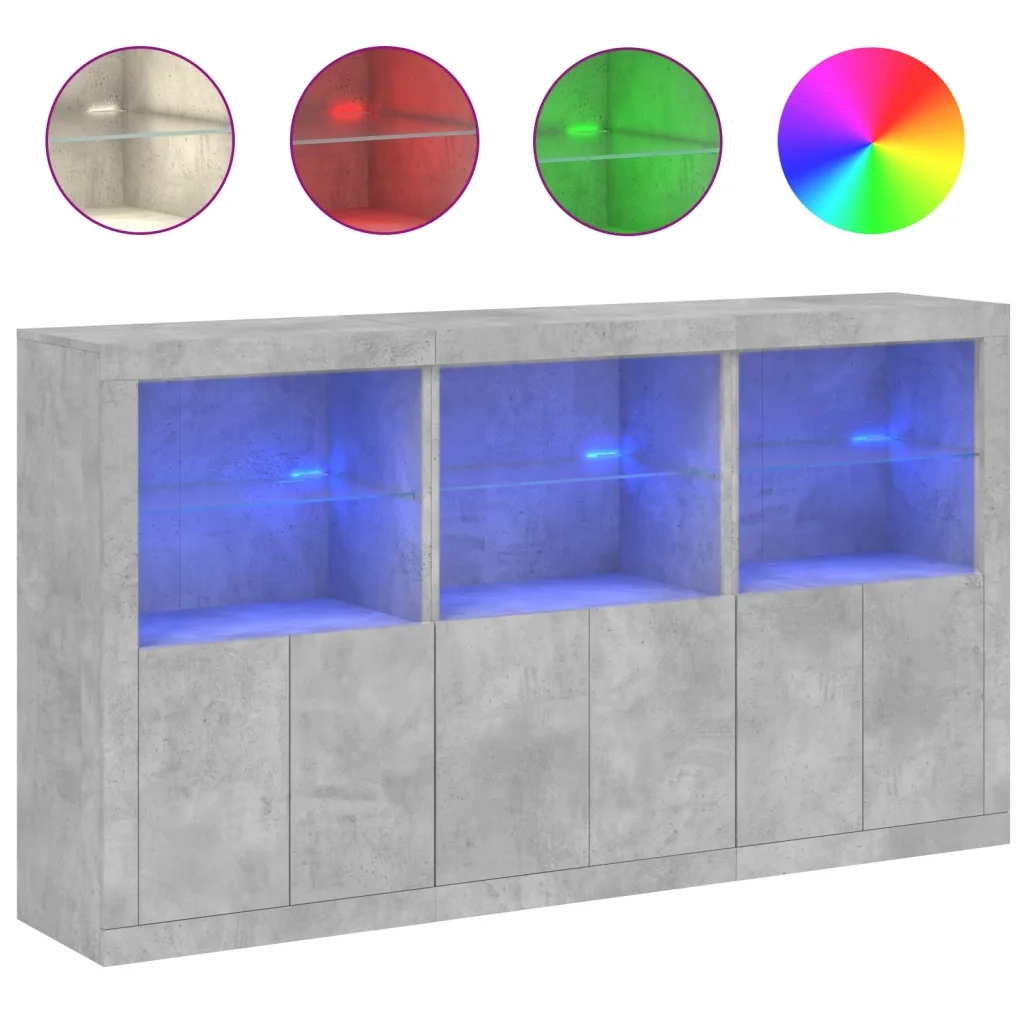 Credenza con Luci LED-Buffet-Armadio da cucina Grigio Cemento 181,5x37x100 cm 926222