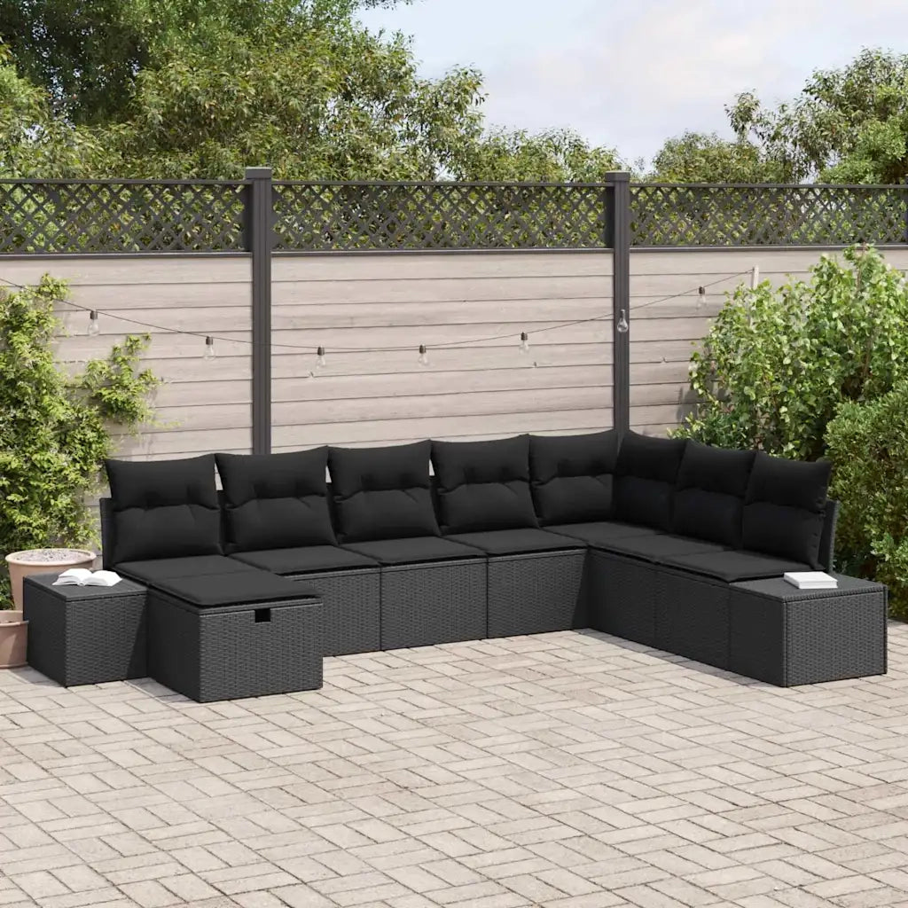 Set Divano da Giardino con cuscino 8 pcs Nero Poly Rattan