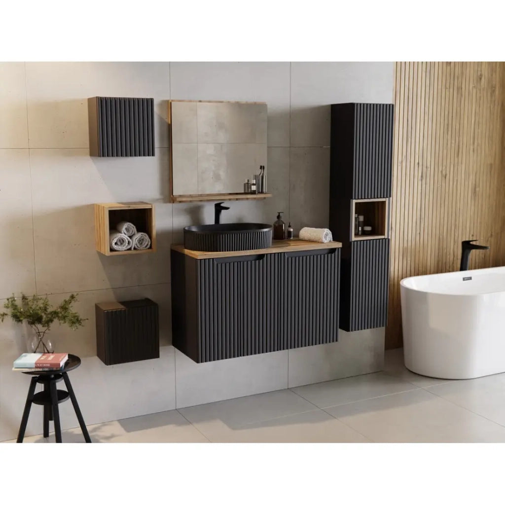 Mobile sottolavabo per bagno VANO – 2 ante – Nero opaco – L80 × P39 × H57 cm – Da appendere