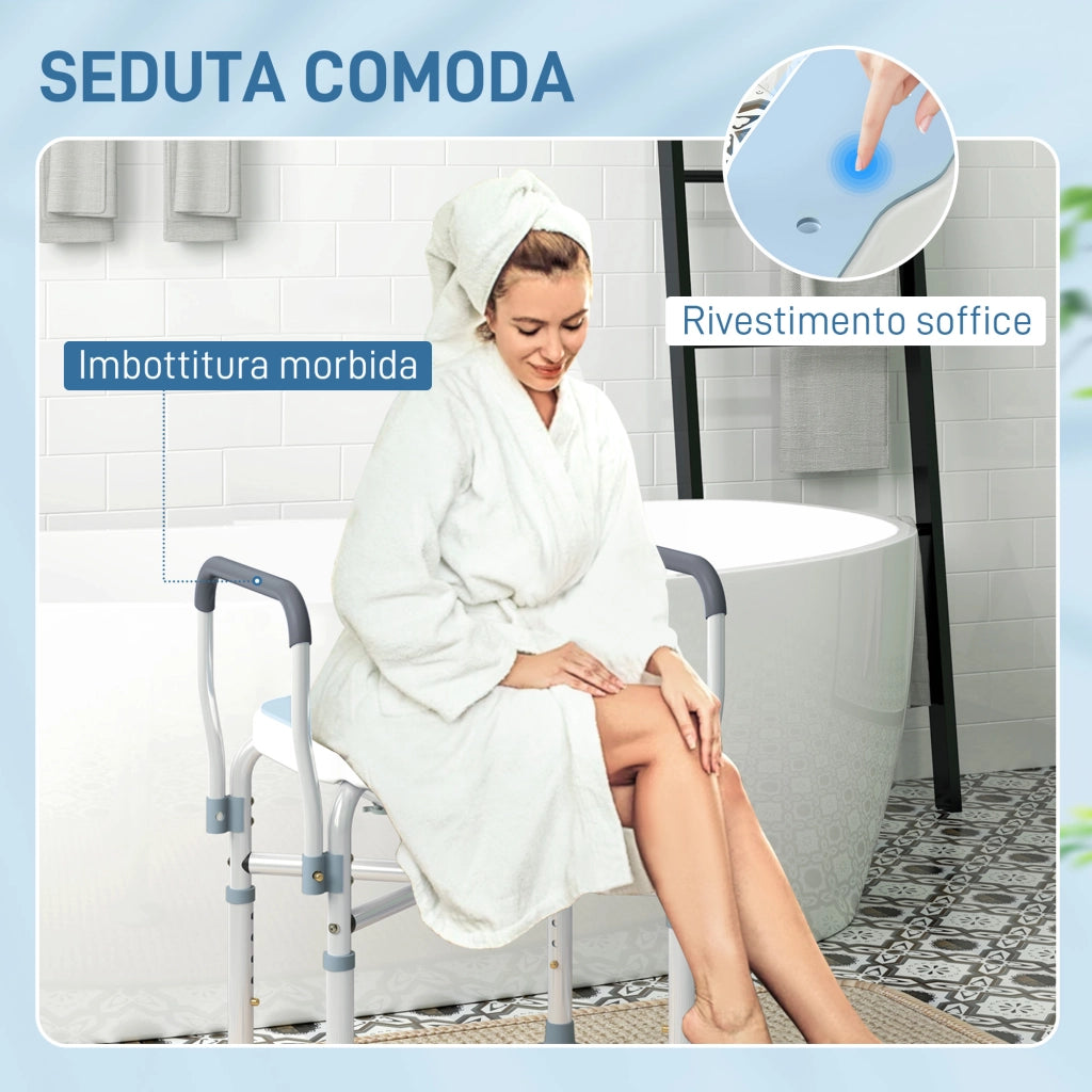 Sgabello da Doccia con Seduta Scanalata e Braccioli ¨C Minimal ¨C Altezza Regolabile, Azzurro