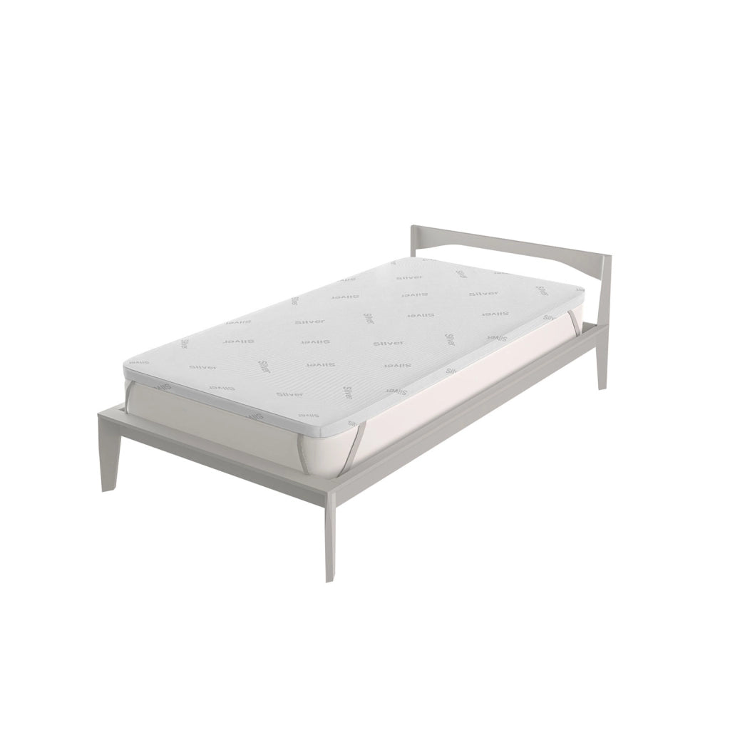 Topper 1 Piazza e Mezza 120x190 cm Memory Sfoderabile Fodera Silver con Elastici in Poliestere e Fibra Bianco