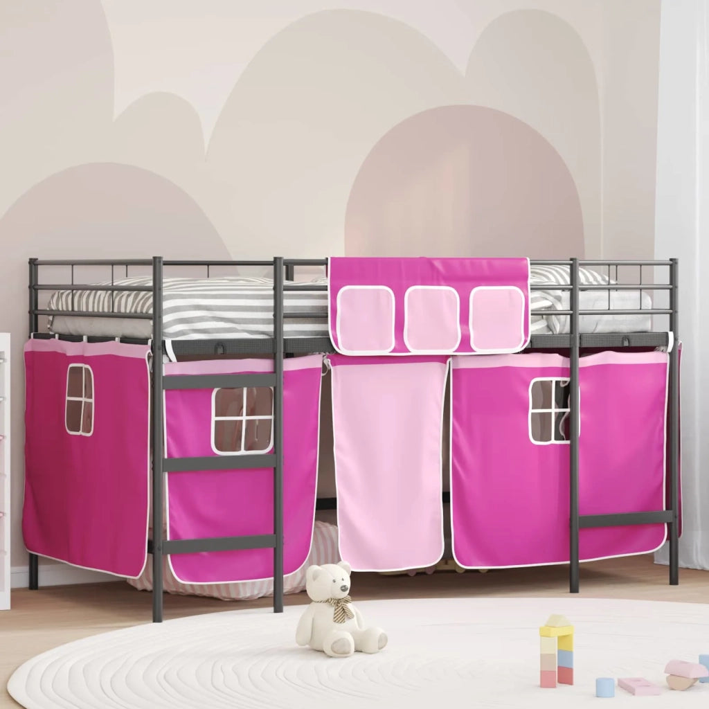 Struttura del Letto Loft per Bambini con Tendine-Giroletto per bambini Nero e rosa 329640