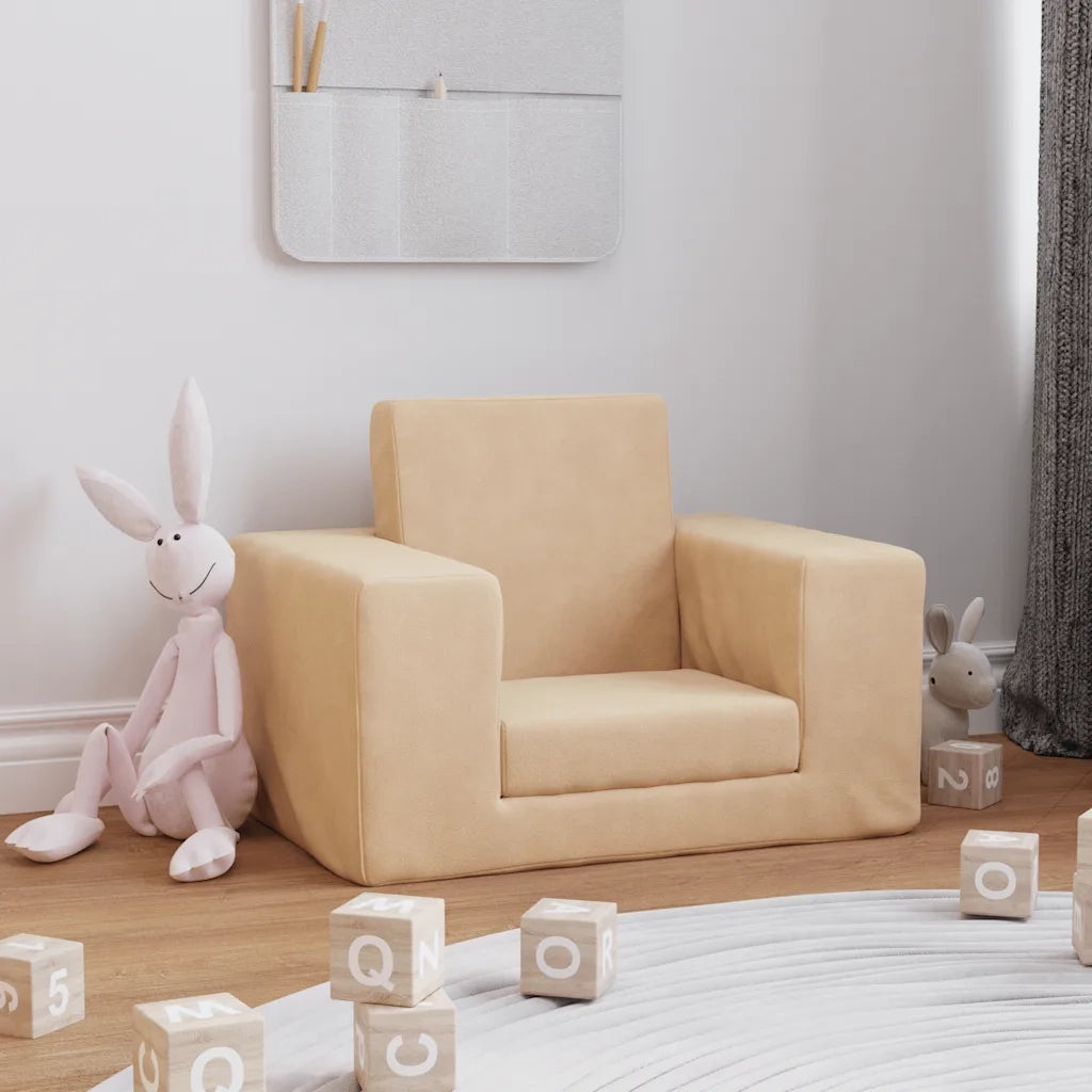 Divano Letto per Bambini Crema in Morbido Peluche 4104787