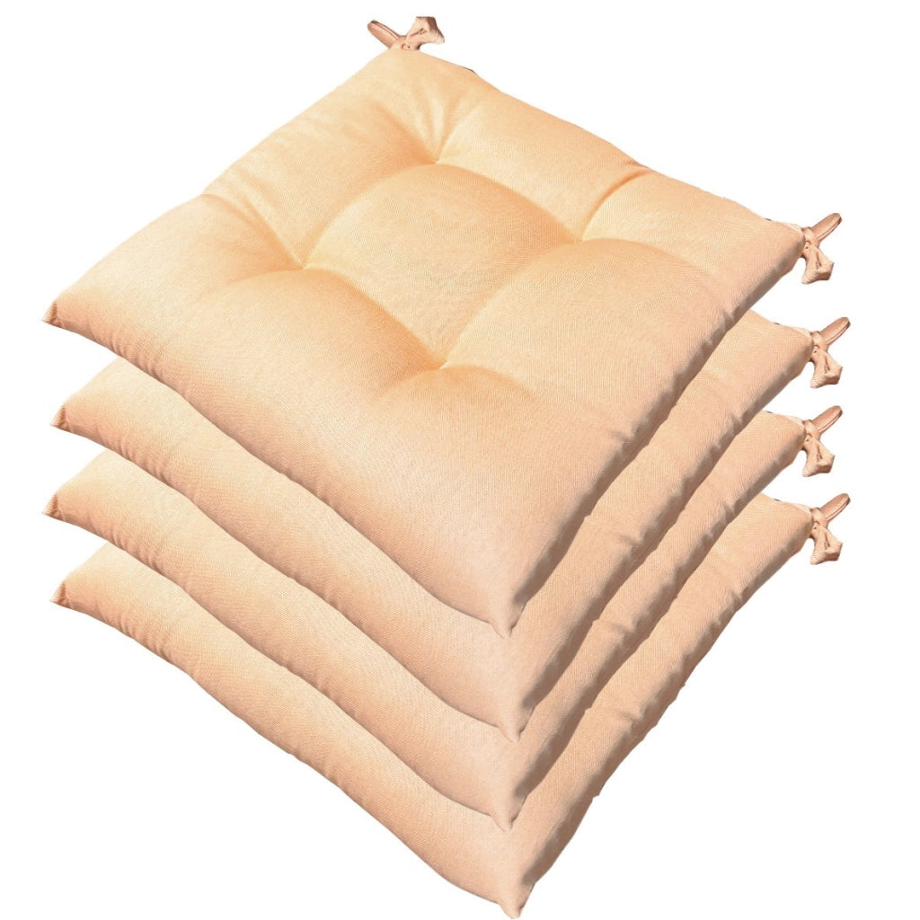 Set 4 Cuscini Sedia Cotone Morbidi Imbottiti Universali Coprisedia Eleganti Beige