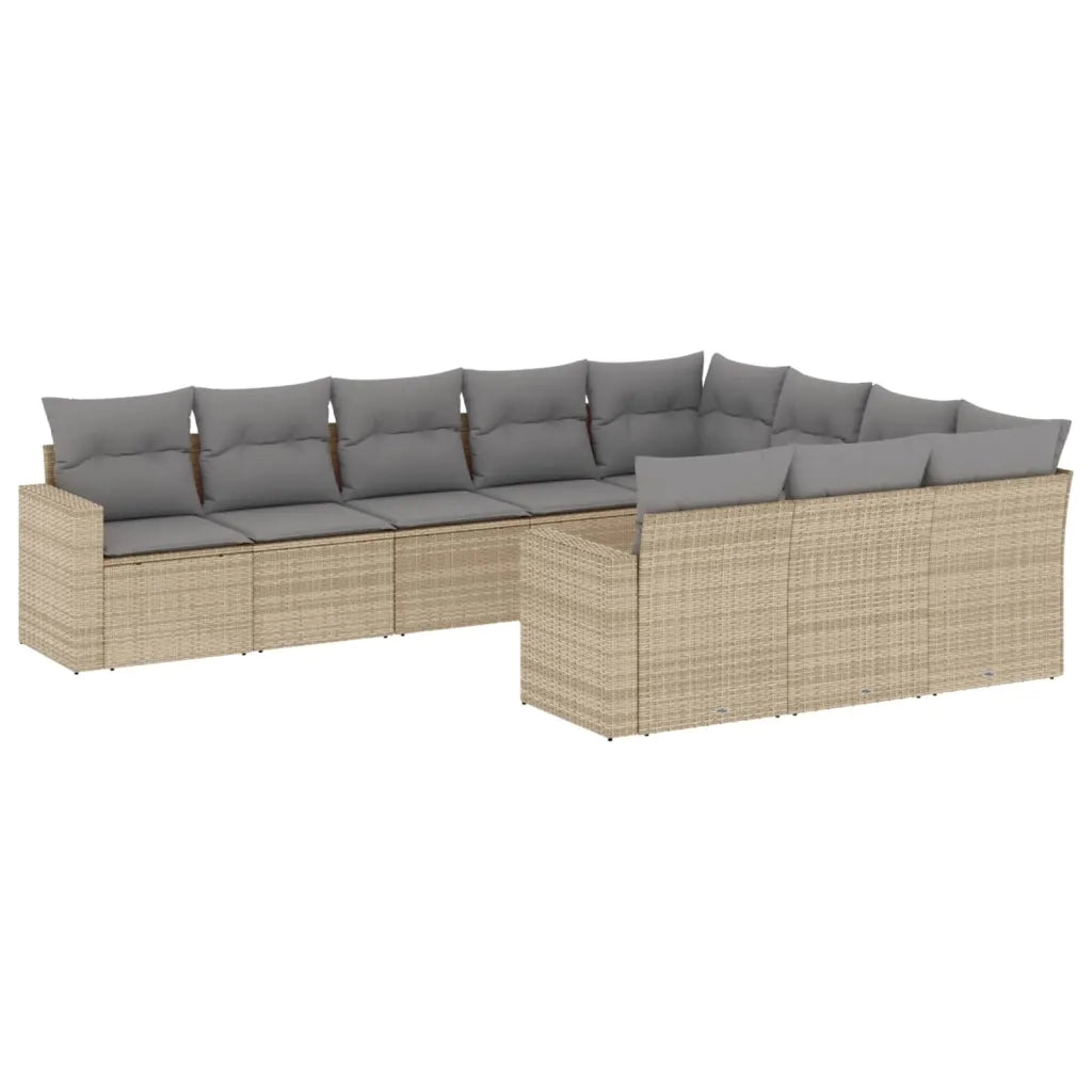 Set Divano da Giardino 10 pz con Cuscini Beige in Polyrattan 3251826