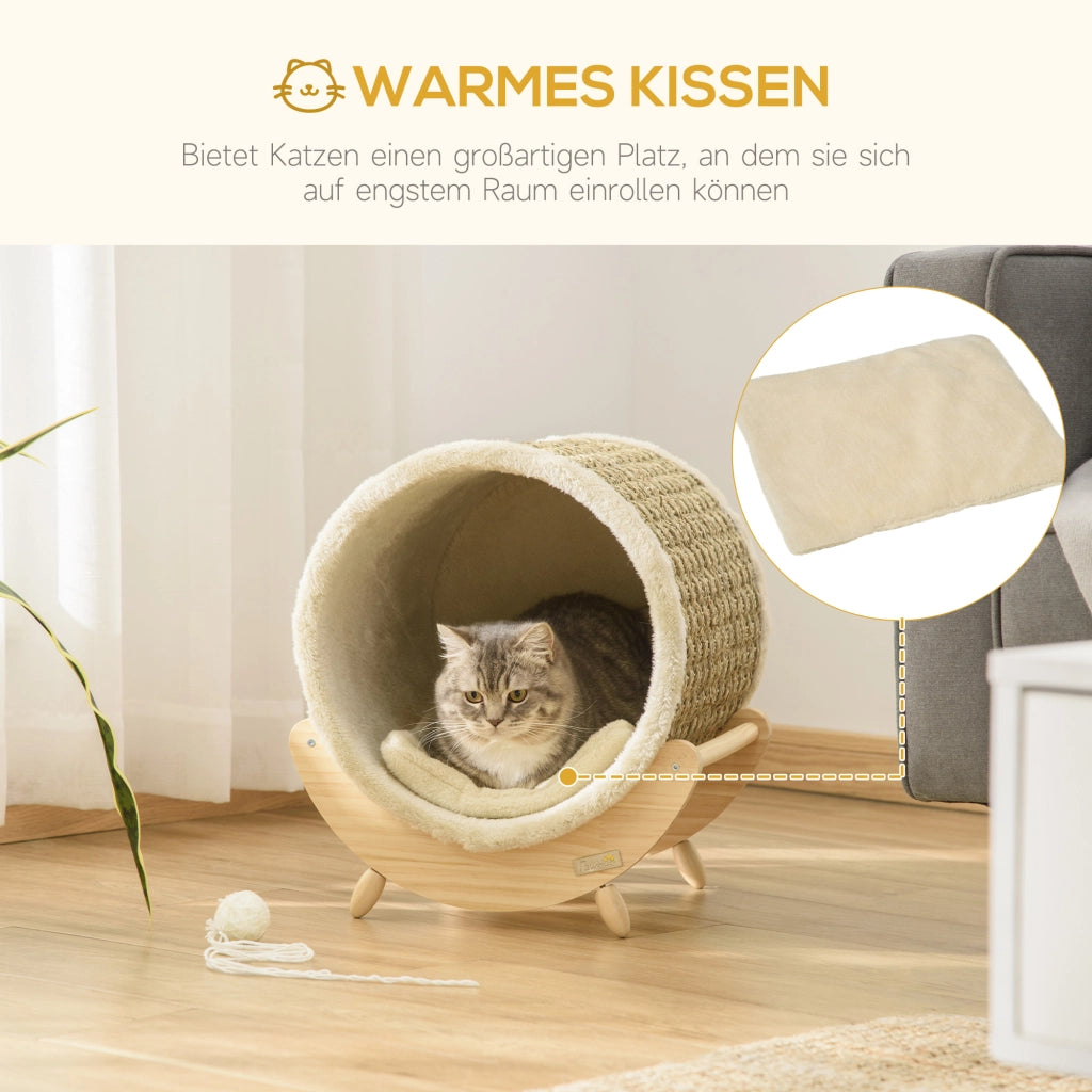CUCCIA per gatti con tiragraffi e cuscino 41x38x43 cm legno kaki