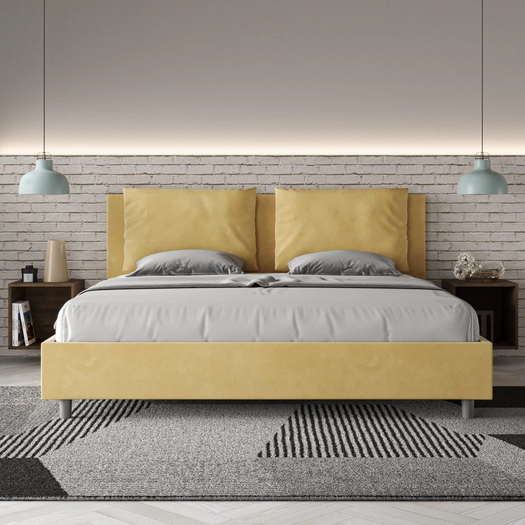BS COM Letto contenitore imbottito 180x200 microfibra ocra