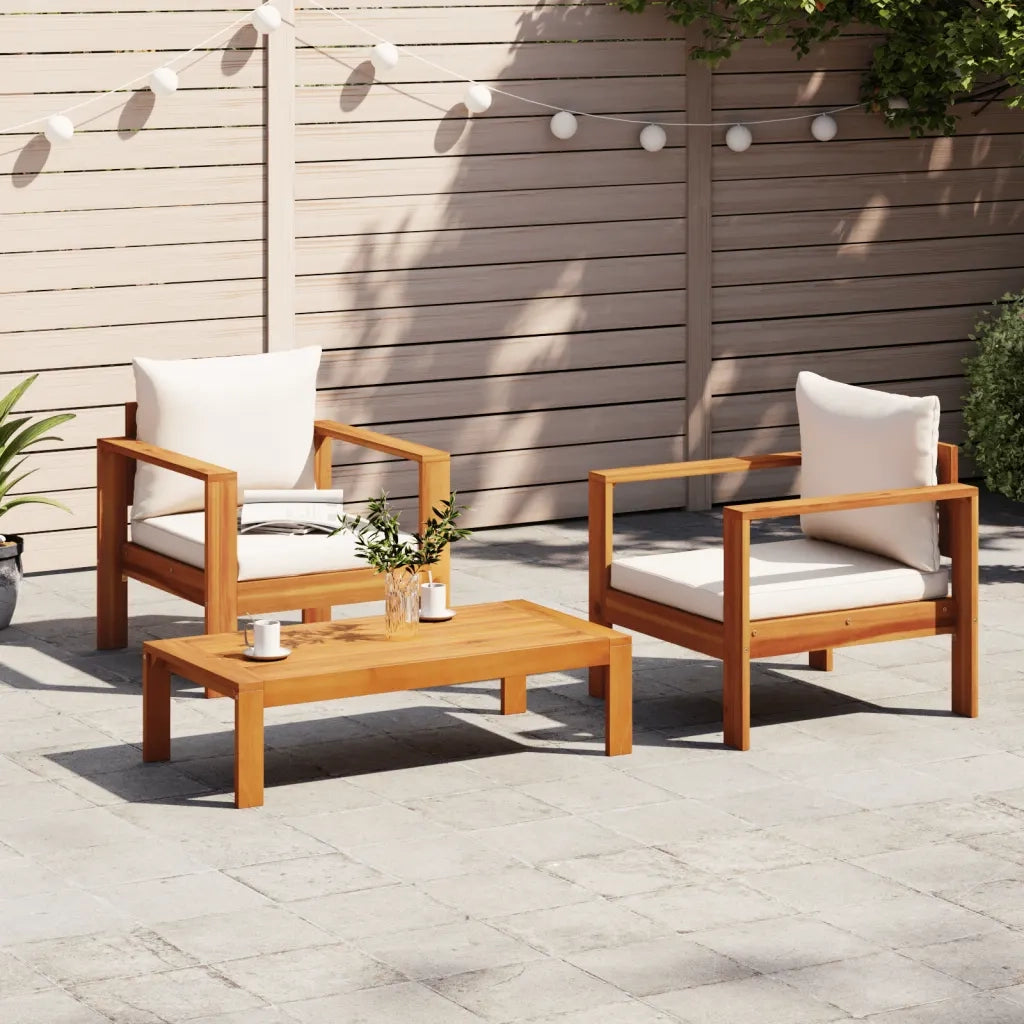 Set Divano da Giardino 3pz | Set Salotto da Giardino con Cuscini Legno Massello di Acacia