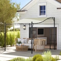 Pergola Addossata Ricurva con 16 Fori di Drenaggio, in Metallo e Poliestere, 248x298x200/250 cm, Bianco Crema