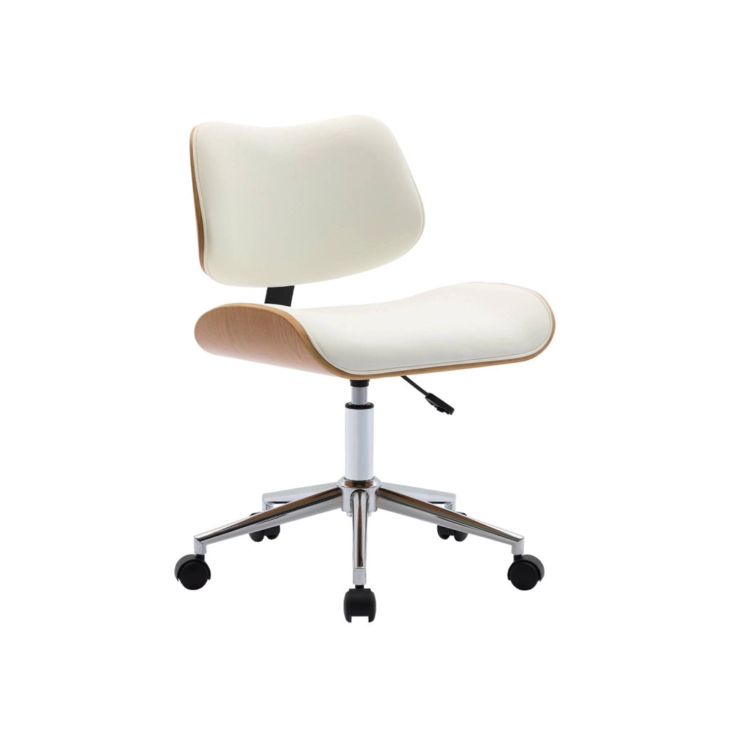 Sedia da ufficio con rotelle, effetto legno curvato e similpelle,