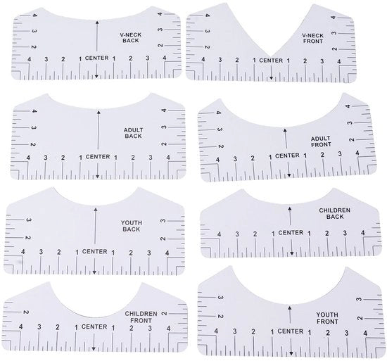Set di allineamento T-shirt leggero da 8 - Strumento di allineamento T-shirt - Regolatore centrale in PVC - T-shirt maker - Adatto per negozi di abbigliamento - Facilità di utilizzo con pressa ad aria calda