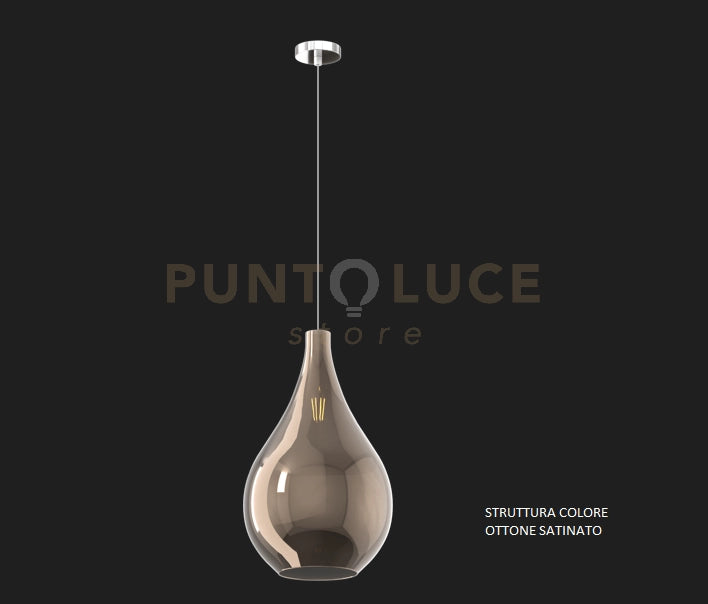 SOSPENSIONE OTTONE SAT. 1 LUCE VETRO GRANDE BRONZO 1193OS-SG-BR