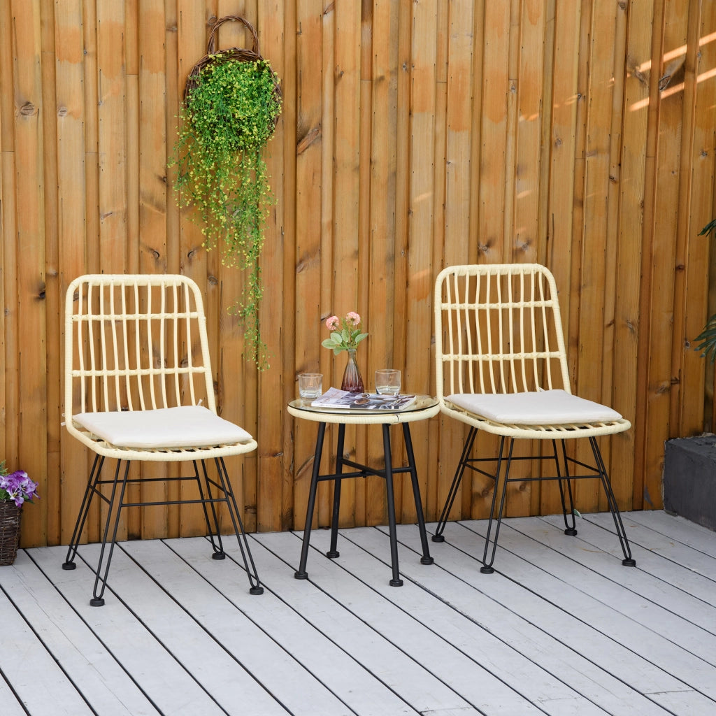 Set Bistr¨° da Giardino 3 Pezzi ¨C Xylo ¨C Rattan PE Tavolino Vetro 2 Sedie Crema Esterno