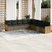 Set Divano da Giardino 9 pz con Cuscini Grigio in Polyrattan 3260142
