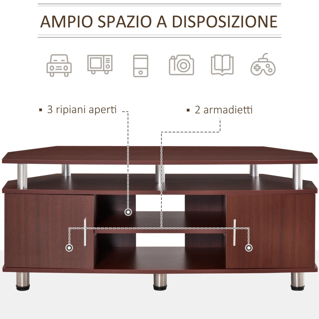 Mobile TV Classico con 2 Ripiani e 2 Armadietti ¨C zephmum ¨C MDF e Acciaio Inox, Marrone, 120x39.5x52cm