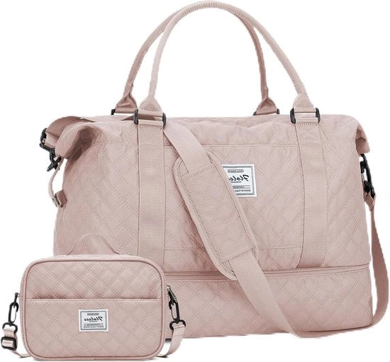 Sportbag per Donne - Grande Borsa a Mano per Weekend con Compartimenti Umidi e Secchi - Rosa