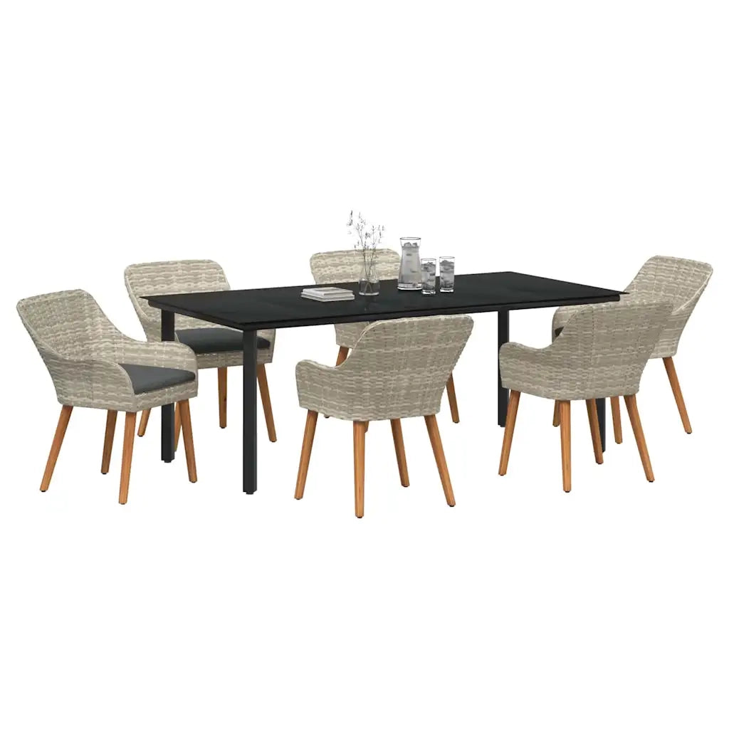 Set da Pranzo per Giardino 7 pcs Grigio chiaro polyrattan 3261717